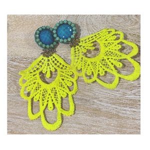 Large handmade bead and crochet earrings.